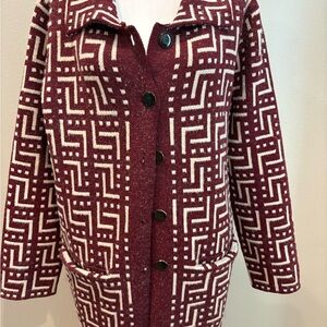 Vertigo Paris Burgundy and Cream Knit Jacket